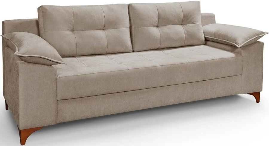 Conjunto Sofá Living Ibiza 3 Lugares Aveludado Pés De Madeira